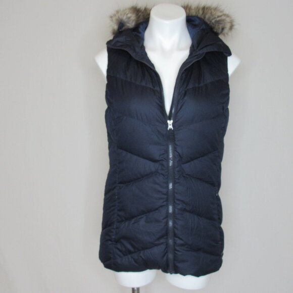 Eddie Bauer Blue Goose Down Hooded Puffer Vest Faux Fur Trim  Women's S Small - Picture 6 of 9